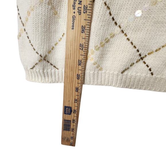 VTG HABERDASHERY WOMENS SEQUINED SWEATER BEIGE BEADED TURTLENECK SPARKLE LG - Picture 4 of 6